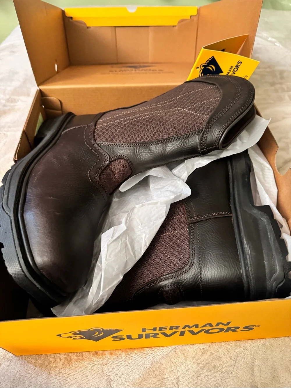 Herman’s Survivor Men’s Brown Work Cowboy Boots -  Slip-On Work Boots steel toe